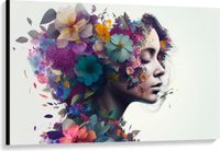 Merkloos / Sans marque Canvas - Vrouw met Kapsel van Kleurrijke Bloemen tegen Witte Achtergrond - 120x80 cm Foto op Canvas Schilderij
