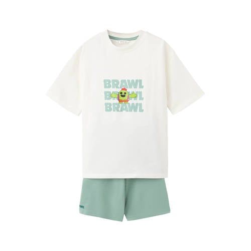 Mango Kids shortama lichtgroen/ecru