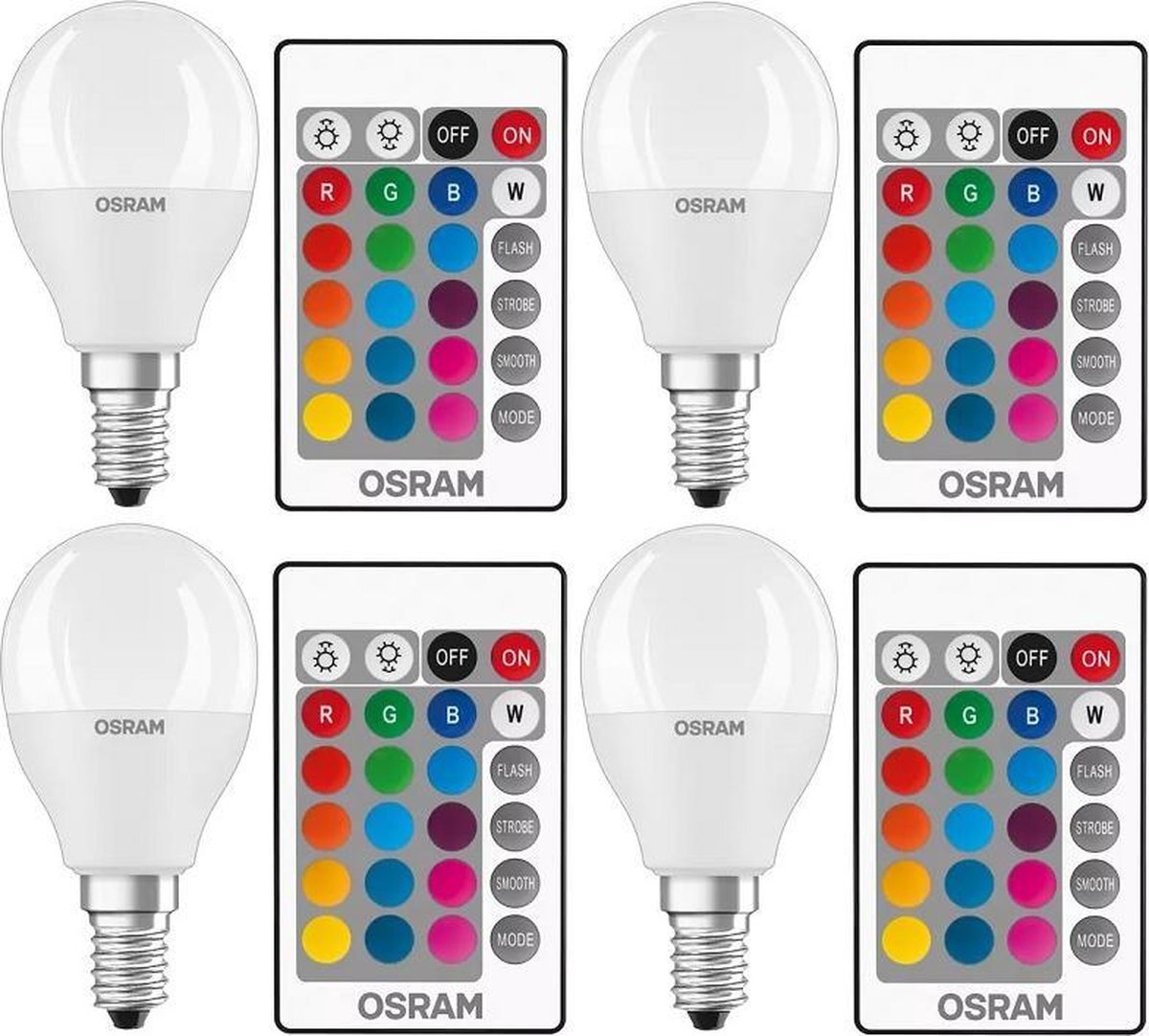 Osram 4 stuks LED kogellamp E14 5.5W/RGBW incl. afstandsbediening