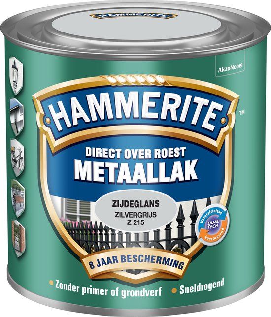 Hammerite direct over roest metaallak zijdeglans zilvergrijs - 250 ml