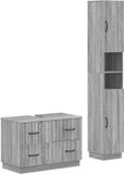 vidaXL - 2-delige - Badkamerkast - Set - HOORN - Grijs - Sonoma - Bewerkt - hout