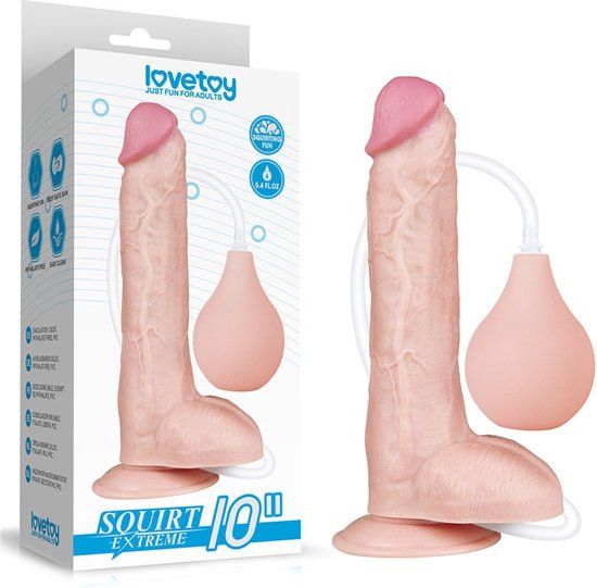 Realistische Dildo met Spuitfunctie en Knijpbal - Beige