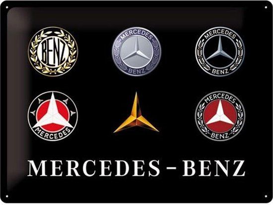 Nostalgic Art Merchandising Wandbord - Mercedes Benz Logo Evolutie - 30x40 cm - multi