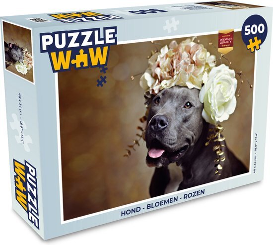 MuchoWow Puzzel Hond - Bloemen - Rozen - Legpuzzel - Puzzel 500 stukjes - Sinterklaas cadeautjes - Sinterklaas voor grote kinderen