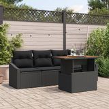 vidaXL Tuinbank - Set - 5-delig - Zwart - Polyrattan