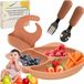 Seprio BV Set de vaisselle en silicone pour bébé - Set de table pour enfant en 4 pièces avec assiette, bavoir, fourchette et cuillère - Assiette à compartiments avec 3 sections - Silicone alimentaire - Antidérapant et sans BPA - Design ours en peluche rose