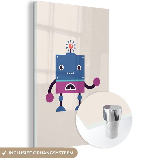 MuchoWow® Glasschilderij 80x120 cm - Zwaaiende robot - Acrylglas schilderij