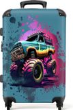 NoBoringSuitcases.com Kindertrolley Monstertruck Jongens Reiskoffer Kinderen Blauw ABS Hardcase TSA Cijferslot 72L
