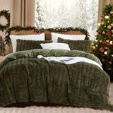 Lanqinglv Pluche beddengoed, 135 x 200 cm, groen, donkergroen, wollig, langhaar, kunstbont, winterbeddengoed, warm, behaaglijk, flanel, fleece, voelt aan als kasjmier, dekbedovertrek met ritssluiting