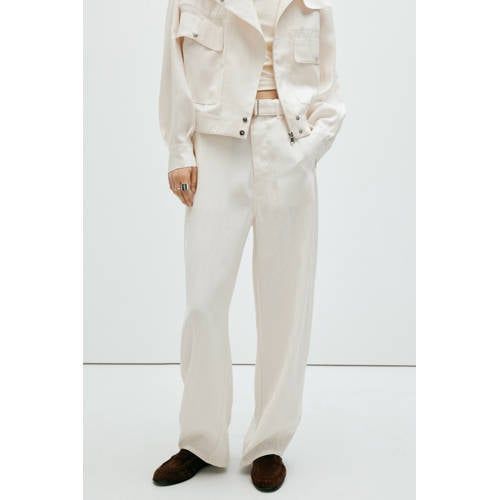 Mango Straight Leg Broek Met Ceintuur - Ecru