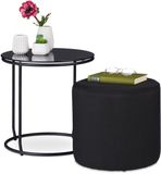 Merkloos Relaxdays bijzettafel met poef - rond - 40 cm - glas - metaal - zwart