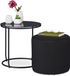 Merkloos Relaxdays bijzettafel met poef - rond - 40 cm - glas - metaal - zwart