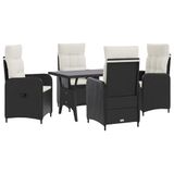 vidaXL - Buiten - Eettafel - Set - 5 - st - Zwart - en - Crème - Wit - poly - rattan