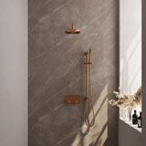 Brauer Copper Carving Thermostatische Regendoucheset Inbouw - Hoofddouche 20 cm - Gebogen Wandarm - Met Drukknoppen - Handdouche Staaf - Doucheslang - Geintegreerde Glijstang