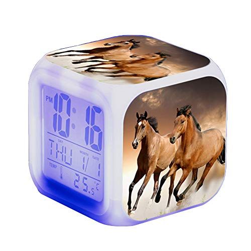 Nicole Knupfer Wekker paarden dier alarm kinderen verlichte LED Night Glowing wekker met licht wakker verjaardagscadeau voor volwassenen (C)