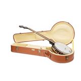 Crossrock Relief Series Banjo-koffer voor 5-snarige resonator | Gesneden rode houten afwerking, ivoor pluche interieur, slot - premium houten hardshell -redwood (CRW630BJRO)