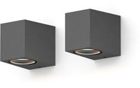 Calex Wandlamp Downlight Sanremo - GU10 - IP54 Water- en Stofbestendig - Geschikt voor Binnen en Buiten - Eenvoudige installatie - Rechthoek - Antraciet – 2-Pack
