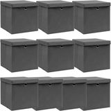 vidaXL Opbergboxen met deksel, 10 stuks, stof, grijs, 32x32x32 cm