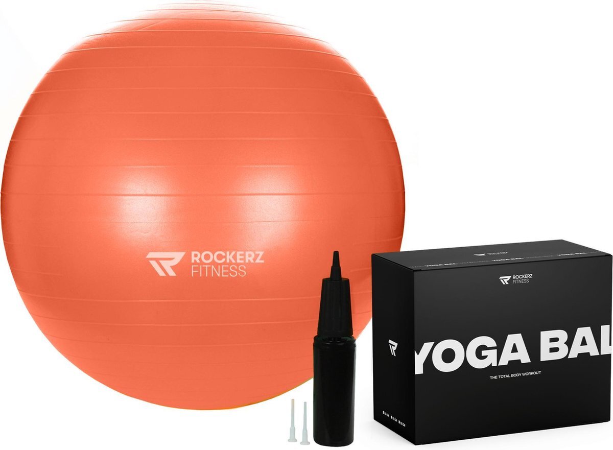 Rockerz Fitness Rockerz Fitness® - Yoga bal inclusief pomp - Pilates bal - Fitness bal - Zwangerschapsbal - Goede houding bij het thuiswerken - 75 cm - kleur: Oranje