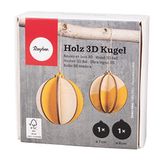 Rayher 3D-kerstballen van hout, FSC-gecertificeerd, naturel, 2 stuks, 7 + 8 cm in diameter, met koord, set van 8 stuks, houten bollen-hanger, 64521505