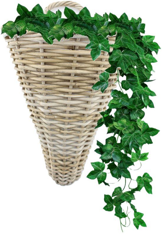Van der Leeden Wandhanger mand - rotan gevlochten - bruin - 35 x 30 x 42 cm