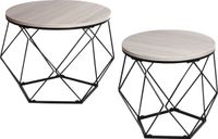 MCW-L37 Salontafelset - Eiken-grijs look - Metaal & Hout - Rond