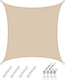 AMANKA UV Zonnezeil Vierkant 3x3m - Beige - Waterdoorlatend - Met Bevestigingsmateriaal