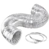 iPower Ø 100 mm × 250 cm niet-geïsoleerde Flex-lucht-aluminiumfolie luchtkanaaldroger-ontluchtingsslang voor HLK-ventilatie met 2 klemmen, per stuk, zilver
