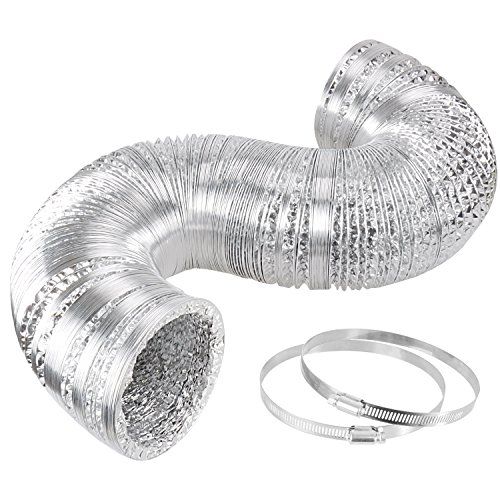 iPower Ø 100 mm × 250 cm niet-geïsoleerde Flex-lucht-aluminiumfolie luchtkanaaldroger-ontluchtingsslang voor HLK-ventilatie met 2 klemmen, per stuk, zilver