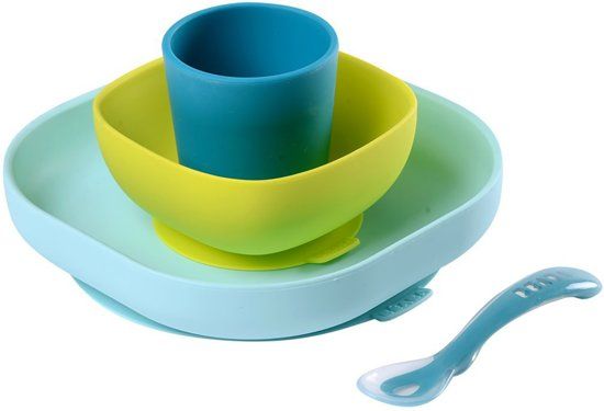 Béaba Siliconen Eet Set met Zuignap - Blauw