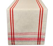 DII French Stripe Farmhouse Table Runner, 35x274 cm, Taupe/Red