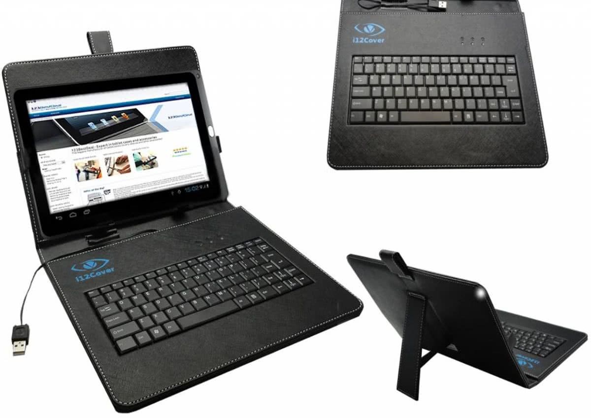 i12Cover Universele XL 10 inch Keyboard Case, zwart , merk Betaalbare universele keyboard case voor een XL 10 inch tablet. De cover is gemaakt van PU leer met ingebouwd QWERTY toetsenbord