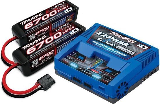 Traxxas TRX2997 Complete batterij / oplader (inclusief (1)2973 Dual iD-oplader (2X) 2890X 6700 mAh 14,8 V 4-cel 25C LiPo-ba