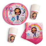 Procos PRO10245291DY - Partyset S Gabby's Dollhouse, 52-delige set, borden, bekers, servetten, wegwerpservies, serviesset