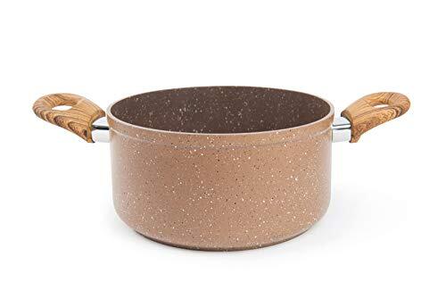 Excelsa Wood & Stone steelpan met 2 handgrepen, 20 cm, aluminium gesmeed, bruin