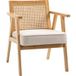 Pangivo Fauteuil De Salon Rembourré En Bois D'Hévéa Et Cannage Coussin Aspect Lin Blanc Crème