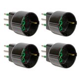 FANTON 82121-B4 - Set 4 stuks Adapter voor kleine dubbele stekker, 10 A op Schuko 16 A, Italiaans/Duits stopcontact, zwart