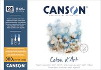 Canson Coton D'Art Aquarelpapier, fijnkorrelig, 300 g/m², 4-zijdig gelijmd, 18 x 26 cm, natuurwit, 20 vellen