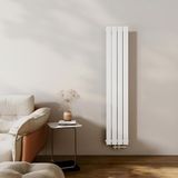 EMKE Design radiator, smal, hoog, 1600 x 304 mm, verticale platte radiator met middenaansluiting, eenlaags paneelradiator, wandradiator voor badkamer, slaapkamer en woonkamer, wit, 501 W