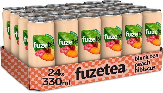 Fuze Tea Black Peach Hibiscus Blikjes Tray 24 x 33cl