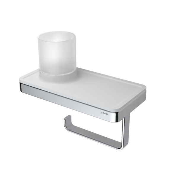 Geesa Frame Collection toiletrolhouder 18x10.8cm met planchet en (LED licht)houder wit/chroom Messing 918889-02
