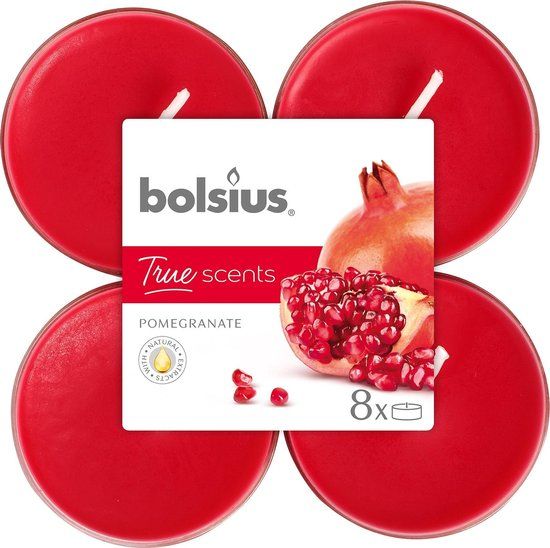 Bolsius Maxi Waxinelichtjes True Scents Pomegranate - 8 stuks