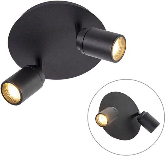 QAZQA Ducha - Modern Black Bathroom Ceiling Spot - 2-Light - Ø 200 mm - Dimmable - GU10