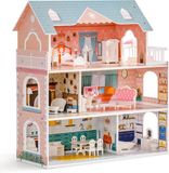 Maison de poupée pliable sans marque - Mini maison de poupée en bois portable avec 28 accessoires - Bleu