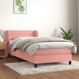 vidaXL Boxspringbed met matras, fluweel, roze, 90x200 cm