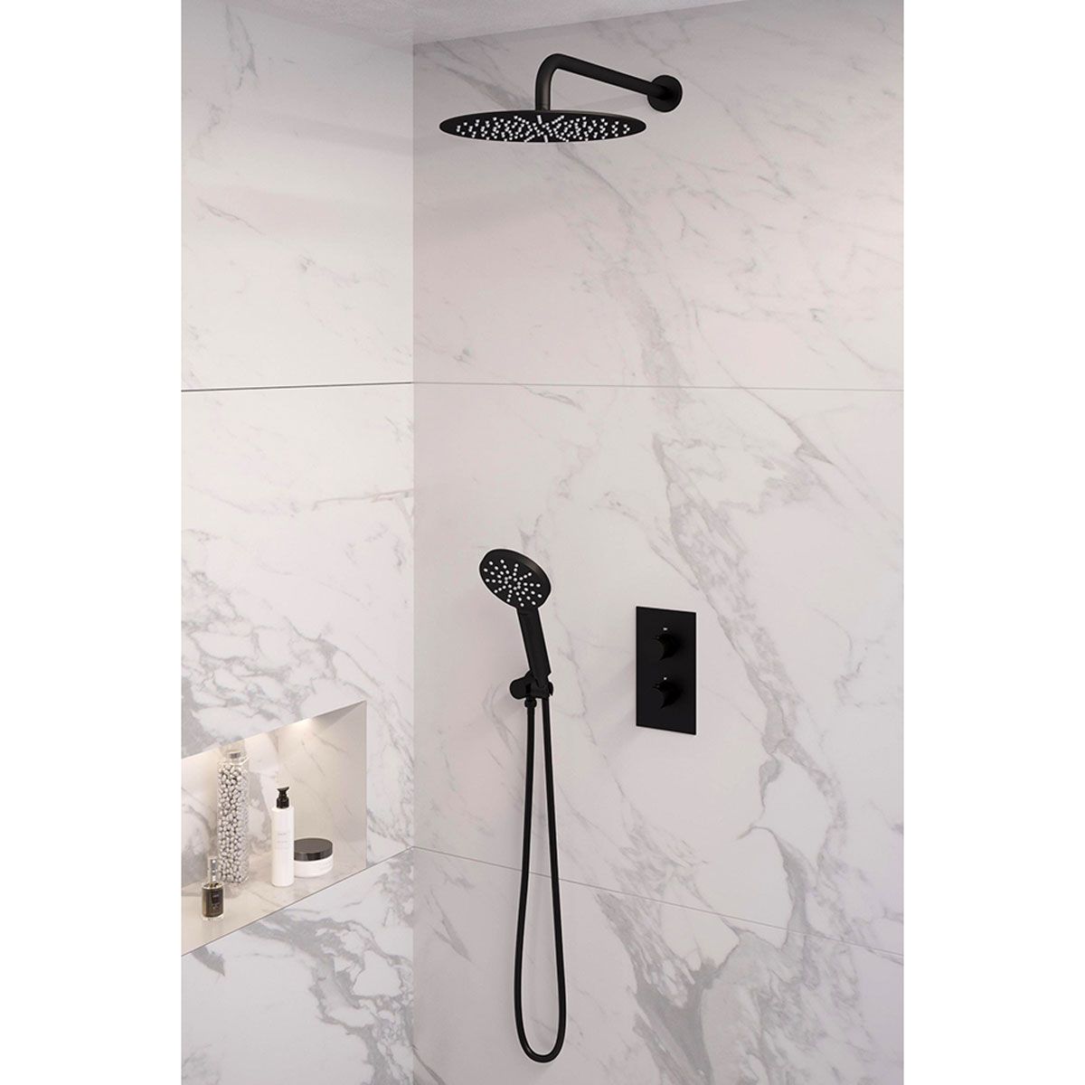 Brauer Regendoucheset Black Edition 30cm Rond Mat Zwart 2 Greeps 3-weg met Thermostaatkraan en Handdouche