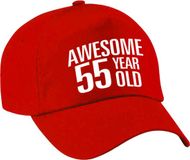 Bellatio Decorations Verjaardag cadeau petje - Awesome 55 year old - 55 jaar - rood - volwassenen - baseball cap