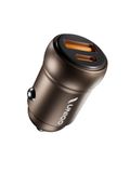 UNIQO Oplader 30 W, Mini USB-C USB-A auto-acculader, voeding 30 W (3,0 PPS), snel opladen, oplader voor sigarettenaansteker met adaptief snel opladen (AFC), 12 V stekker, brons