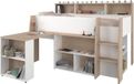 PARISOT lit combiné THEO avec bureau coulissant, 90x200 cm, blanc et chêne, sommier inclus