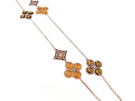 Sophie Zilveren Collier met Bruine Stenen - 90cm - Goud Verguld - Sugary Sweetness